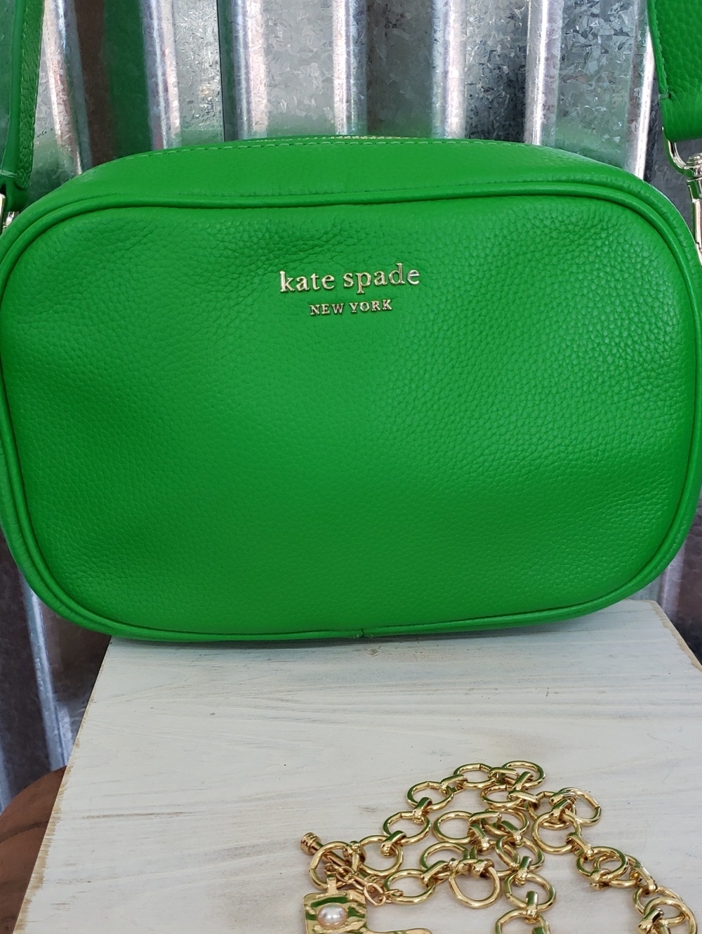 kate spade Green Pebbled Leather Crossbody Bag with Gold Hardware